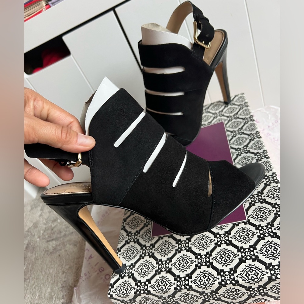 Isola Black Women's Peep Toe Open Back Sandal Heel